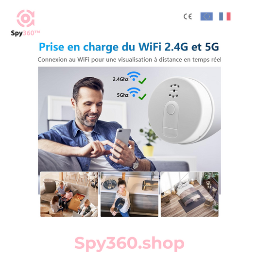 Spy360™ | Caméra Cachée Wifi HD 1080P Détecteur de Fumée avec Vision Nocturne et Détection de Mouvement